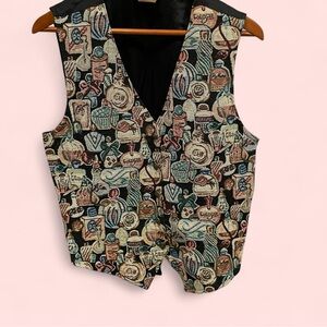 Vintage 80’s-90’s perfume cologne bottle tapestry vest silky back sweet treats